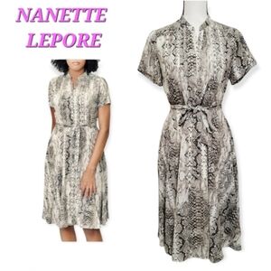 Nanette Lepore reptile/snake print short sleeves midi dress in Black & white